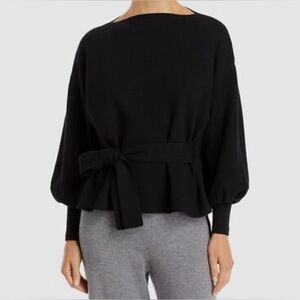 Tahari Black Puff Sleeve Sweater with Waist Tie - Size Medium Elegant Dressy